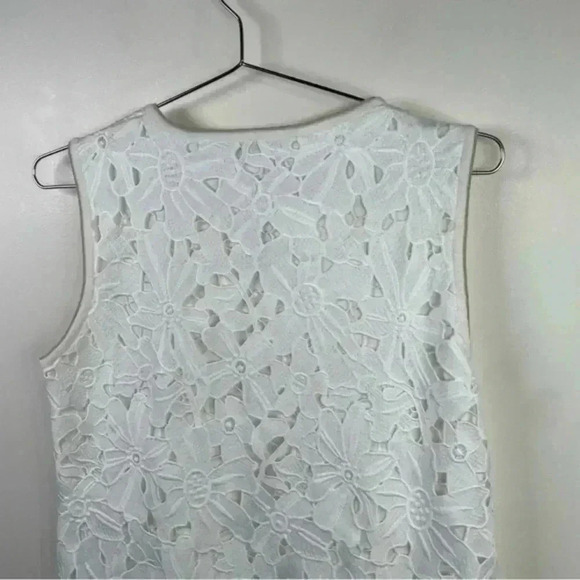 Luisa Cerano White Floral Eyelet Lace Sleeveless Sheath Dress - Picture 5 of 10